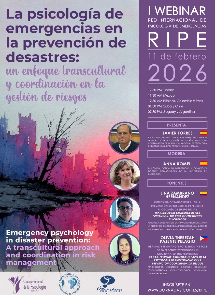 I Webinar Red Internacional de Psicología de Emergencias (RIPE) 2026 – 11/02/2026

copmelilla.org/2026/01/28/i-w…

#gipec #psicologia