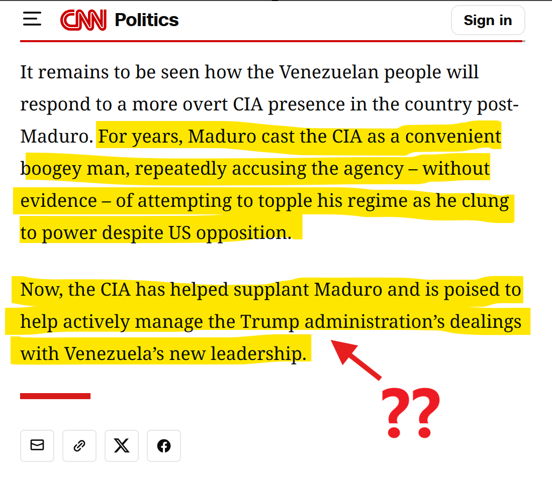 AlanRMacLeod's tweet image. This is one of the most extraordinary and illuminating passages in all journalism. 

CNN frames Maduro as a paranoid liar for claiming the CIA is trying to overthrow him. 

Yet in the very next sentence, it casually notes that the CIA did, in fact, overthrow him. 

The level of…