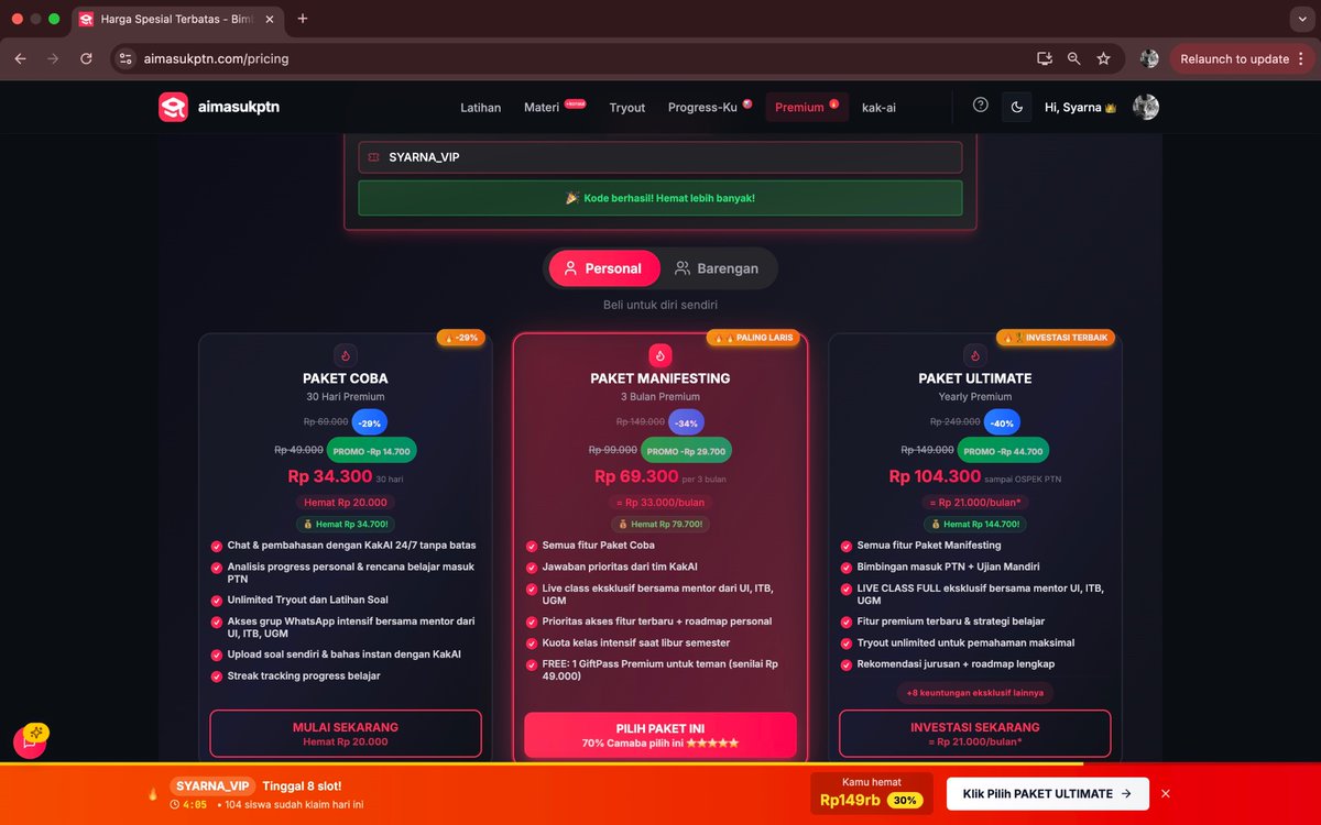 semalambbdmn's tweet photo. @schfess Yang mau kode promo bisa cobain SYARNA_VIP ya. Diskon sampe 40% loh 🤯🔥 https://t.co/kK3FoYyY9e