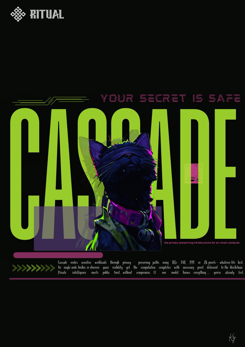 One of the biggest barriers to on-chain AI is privacy risks when handling personal, medical, financial or proprietary data. 

<a href="/ritualfnd/">Ritual Foundation</a>'s  Cascade, solves this by introducing privacy-preserving token-sharded multi party inference... Privacy comes from structural blindness.❖