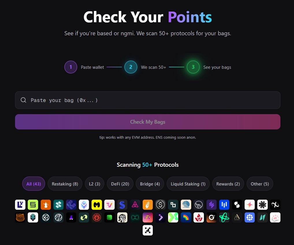 Jeetdrops's tweet image. Tracking airdrop points across 50 protocols is pain.

So we built this:

✓ Paste wallet on jeetdrops.xyz/points
✓ Auto-scans Sonic, EtherFi, Ethena, Symbiotic + 46 more protocols
✓ See if you're based or ngmi
✓ See your unclaimed airdrops 

Your bags are waiting, anon.

I…