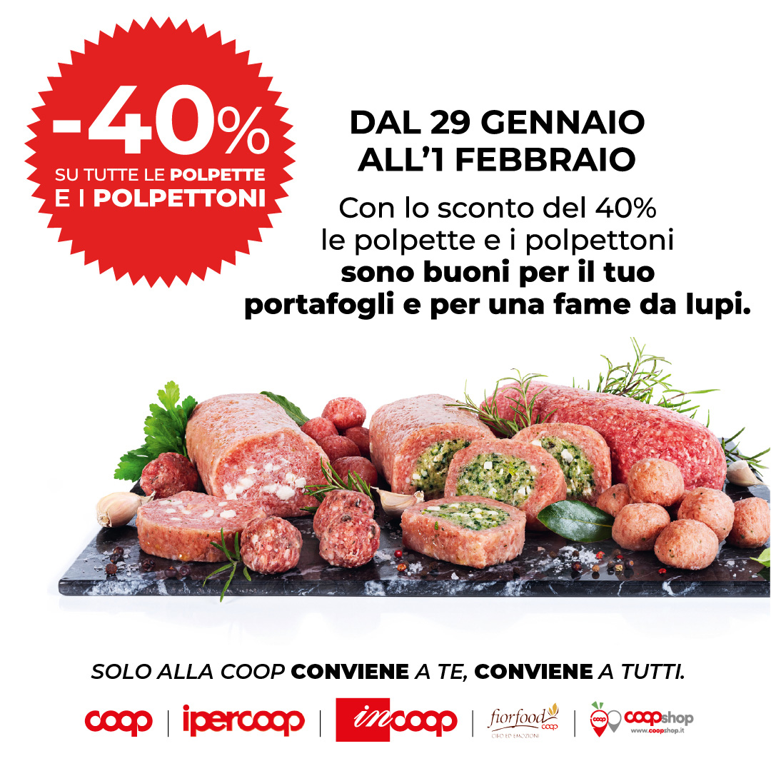 Fame da lupi? Arriva un week-end di sconti sulle polpette e sui polpettoni

Da domani fino a domenica 1 febbraio, sono scontati del 40% in tutti i punti vendita #NovaCoop 📍 novacoop.it/punti-vendita