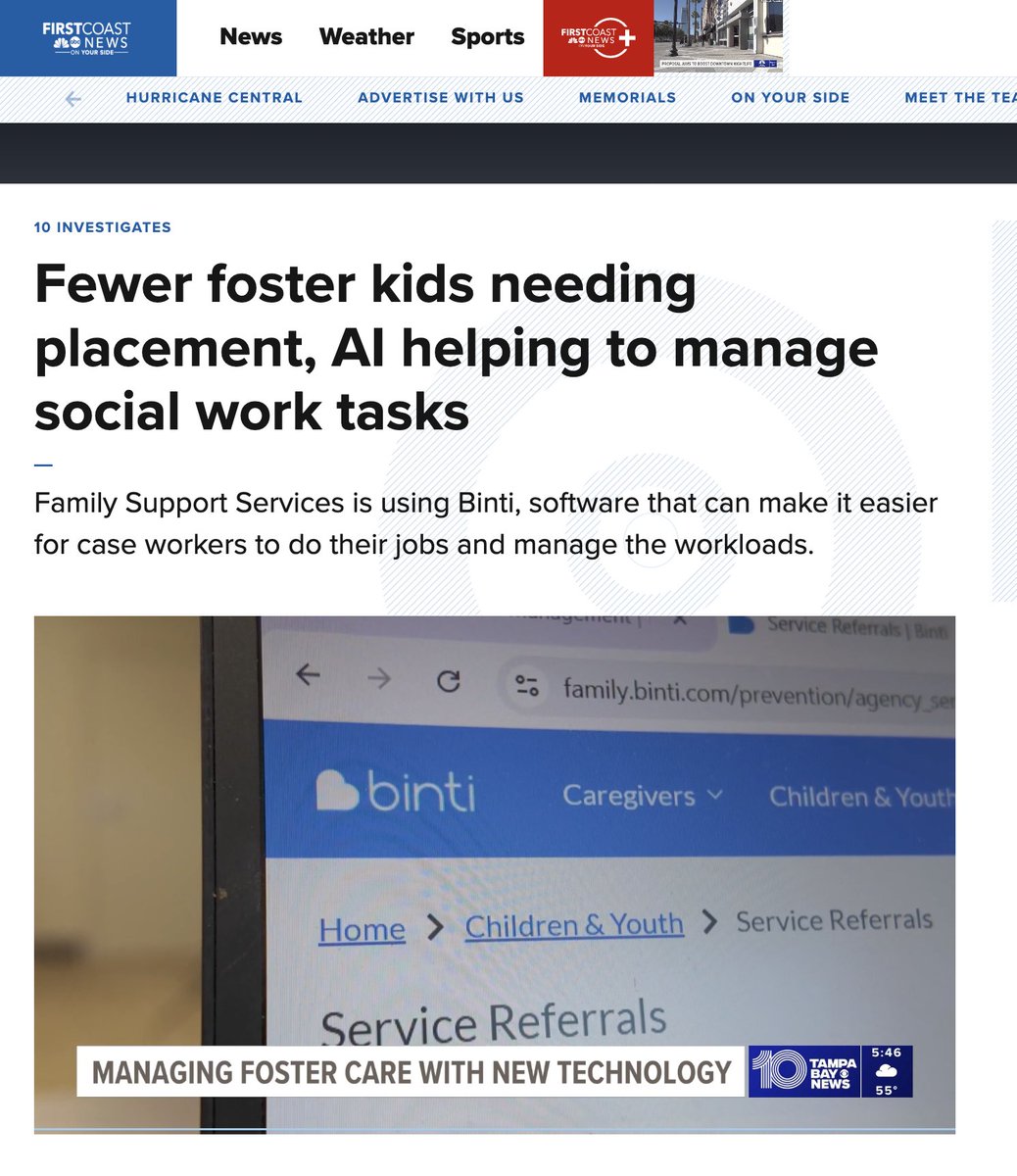 FeliciaCurcuru's tweet photo. Our goal is simple: ensure every child has a safe and loving home.

This requires not just finding foster & adoptive families for children, but also providing families with the services they need to stay together.

That’s the approach our partners at FSS Suncoast have taken across Pasco and Pinellas counties.

The results are clear:
↳ All children are now placed in licensed care when needed
↳ There’s 62%+ less children in out-of-home care or being served by the system

FSS Suncoast invested in building a strong, prevention-focused team and made it easier for staff to connect families with the services they need to stay together. And they’re one of the first teams using Binti’s Service Referral Management module.

As Megan Taylor, Director of Placement and Care Coordination, put it:

💬 [Binti] is kind of a one stop shop, so we can see any pending service referrals for any child or parent, currently in and out of home case. This lets us view which providers we've submitted referrals to, the status of that referral, whether they accepted or rejected a referral.

At @BintiFamily , we remain focused on supporting this shift – from reactive intervention to proactive, relationship-centered support.

Watch the full interview 👉 https://t.co/w3NSWUqYfi
Learn more about Binti’s Service Referral Management module 👉 https://t.co/2LU8UiY7Tw