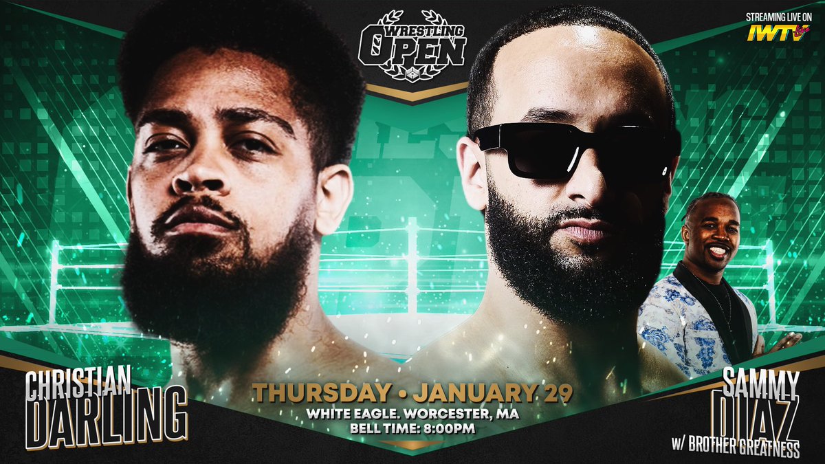 WrestlingOpen's tweet image. IT’S FINALLY TIME

Can @SammyDiazJr shut down Worcester’s least favorite “dweeb” @_chrisdarling?

Find out Thursday at the White Eagle!

🎟️: tinyurl.com/Open129Tix
or $10 at the door!
📺: @indiewrestling