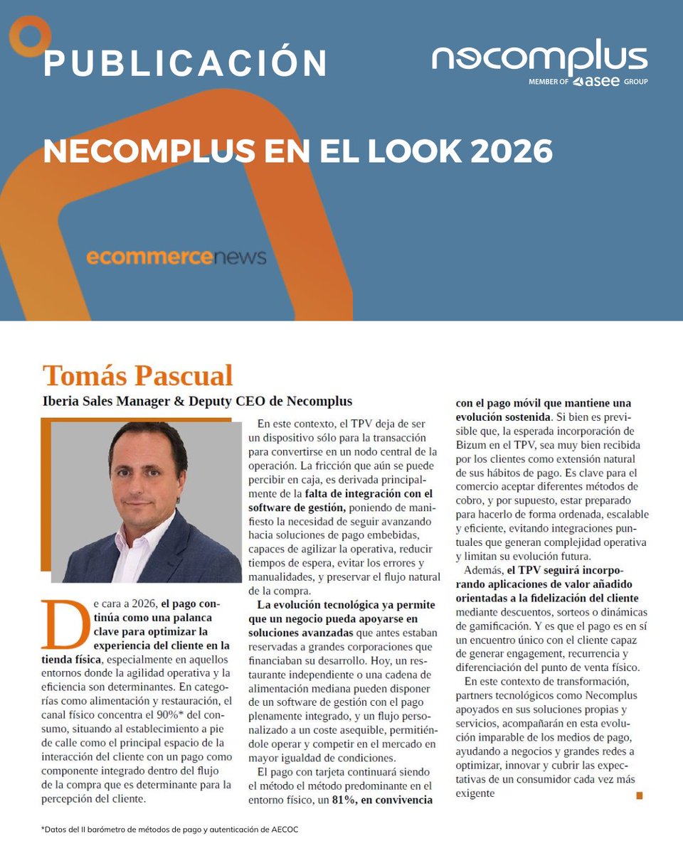 necomplus's tweet photo. @TPascualC de @necomplus  en el #Look2026 @Ecommerce_es 
Descubre porque el pago continúa como una palanca clave para optimizar la experiencia de cliente en el negocio físico 👉https://t.co/Gw1B4mcY6m https://t.co/UuO9aauR84