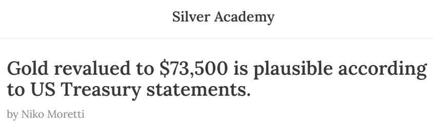 If gold is revalued to $73,500… silver math gets uncomfortable for the system.

The gold-to-silver ratio shows how many ounces of silver equal 1 oz of gold.

• Today: 45–50 : 1
• Historical norm: 8 : 1

Now do the math.

$73,500 ÷ 8 = $9,187 silver

That’s not hype. That’s