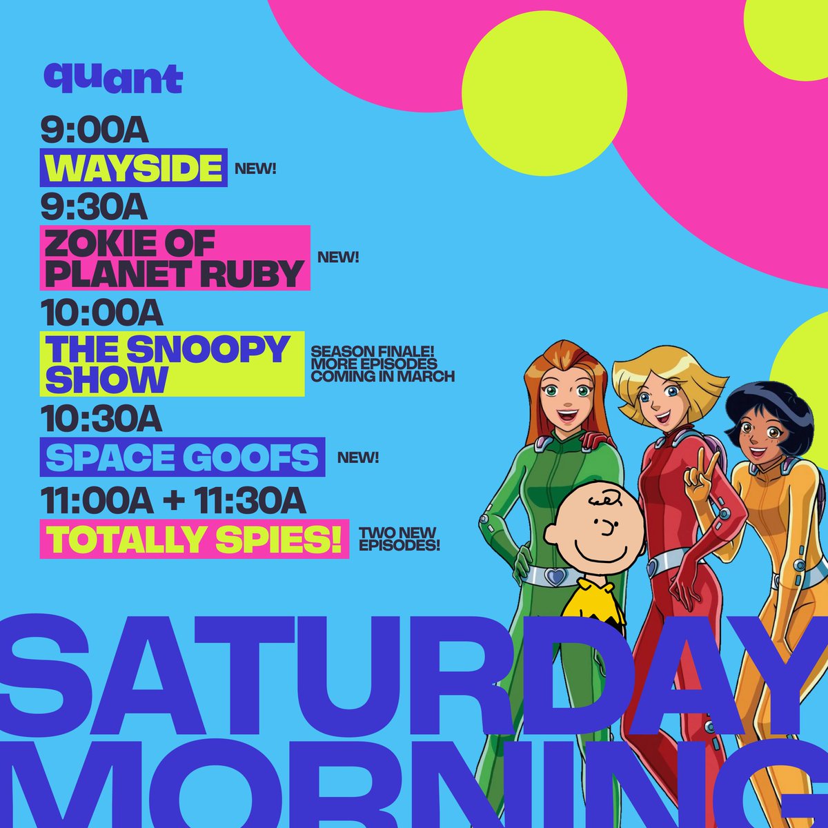 What's on the menu this Saturday Morning?

Check out our schedule for Saturday, for your good ol' cartoon kick.