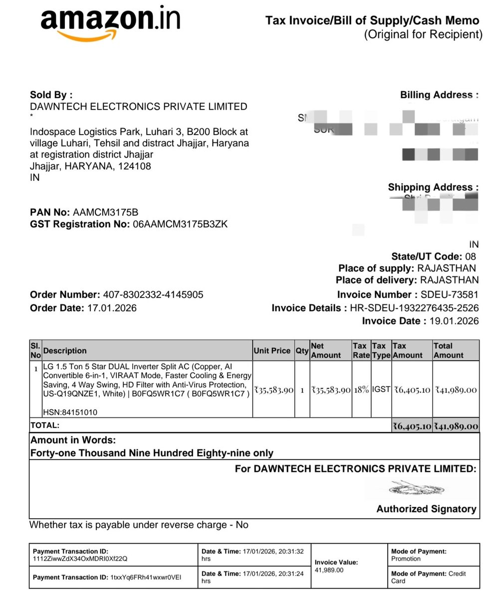 rajeevky's tweet photo. It is painful to see such cheap behaviour by @amazonIN 

Only indoor AC unit is delivered by @delhivery agent while @AmazonHelp is manipulating the case &amp; helping fraudsters.

Remember, it has already been reported to @jagograhakjago 

Images attached for info. https://t.co/qM2DD2oMji