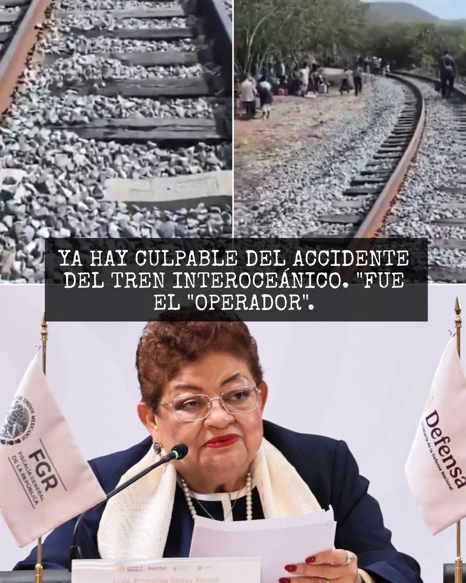 CarlRamirezA's tweet image. El peritaje sobre el accidente de el Tren Interoceánico, señala como CULPABLE del accidente, al operador del tren, ya que iba a “exceso de velocidad”. 

Es decir, los que pusieron el balasto defectuoso o los durmientes inadecuados, o el supervisor (hijo de AMLO) que le dio visto…