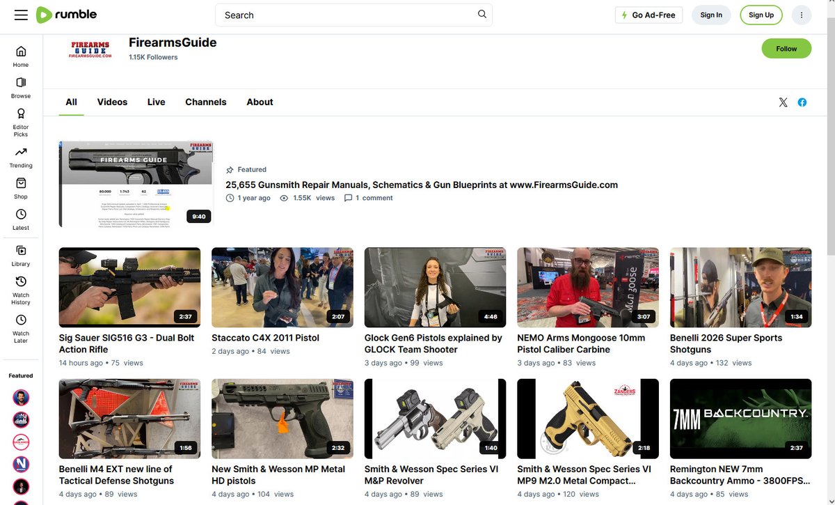 FirearmsGuide's tweet image. Subscribe to Firearms Guide RUMBLE video channel where 2A FREEDOM roars unlike on fascist YouTube. 

We are uploading NEW SHOT Show 2026 videos EVERY day!  
#SHOTShow2026 #Gunvideos #Rumble
rumble.com/user/FirearmsG…