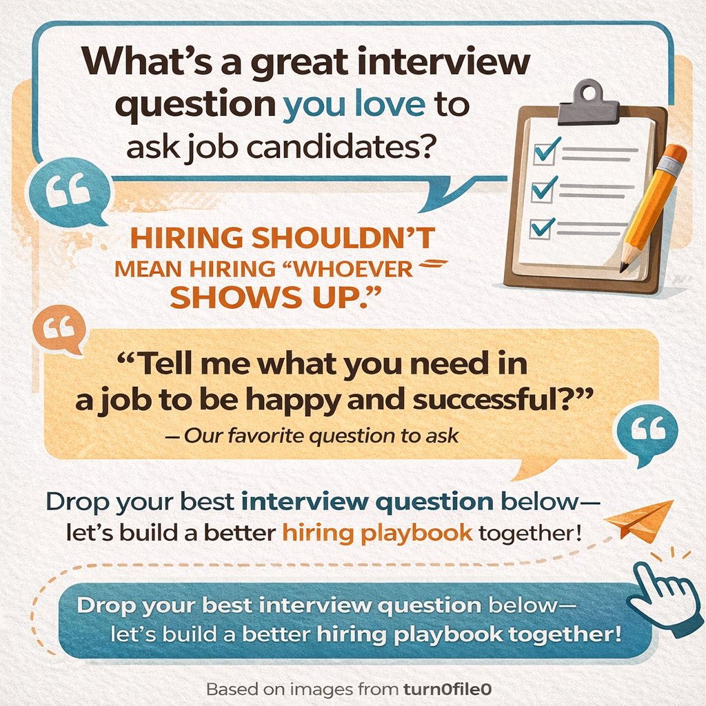 Hiring shouldn’t mean hiring whoever shows up. But in high turnover roles, it can feel tempting. That rarely works. Fit matters. My favorite interview question: “What do you need in a job to be happy and successful?” It reveals everything. What’s yours?  #Hiring