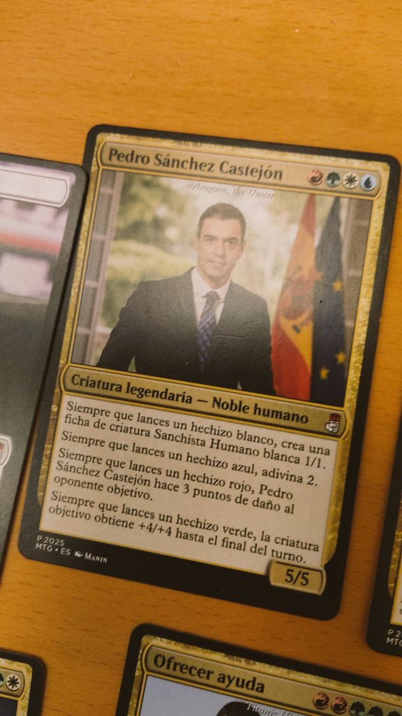 esklavier's tweet image. Mi amigo ha hecho un mazo entero de Magic temático de Pedro Sánchez😭😭