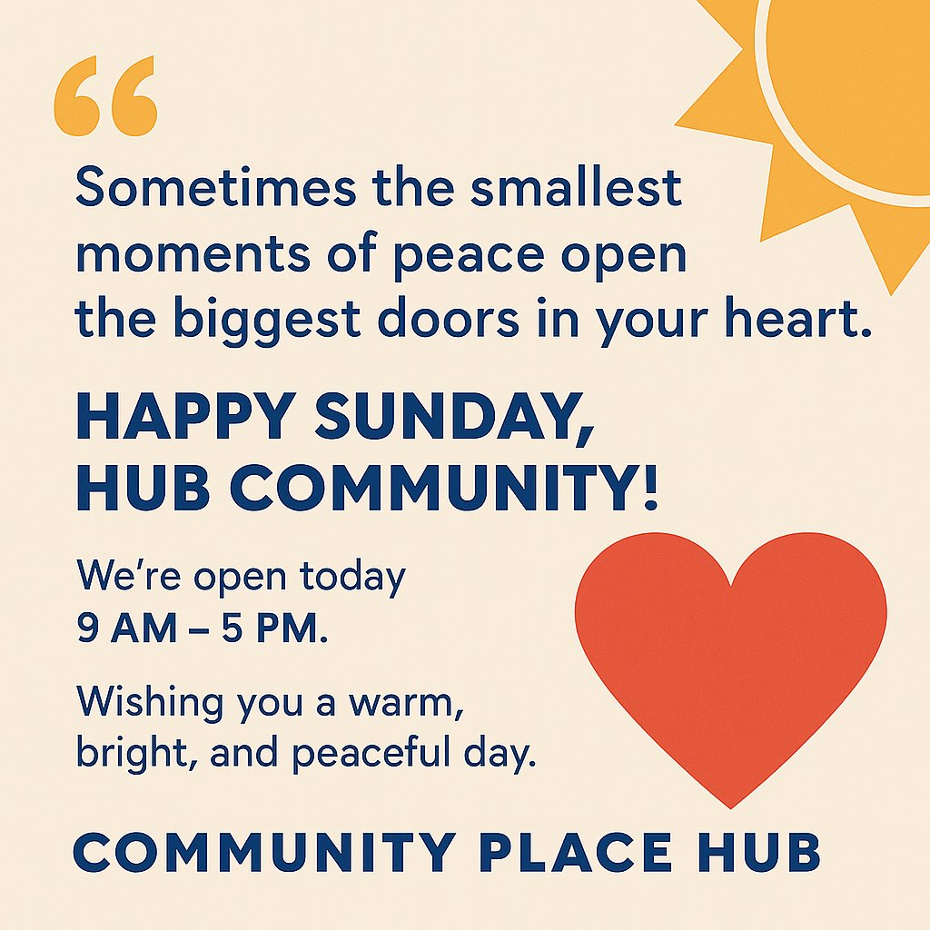 WMDHUB's tweet photo. Happy Sunday, Hub community!
✨ The Hub is open today from 9 AM to 5 PM!
If you need connection, support, or a cozy place to be, our doors are open, and we’re here for you.
Wishing you a comforting and heart‑warming Sunday. 💙 https://t.co/qi2tmIgTrA