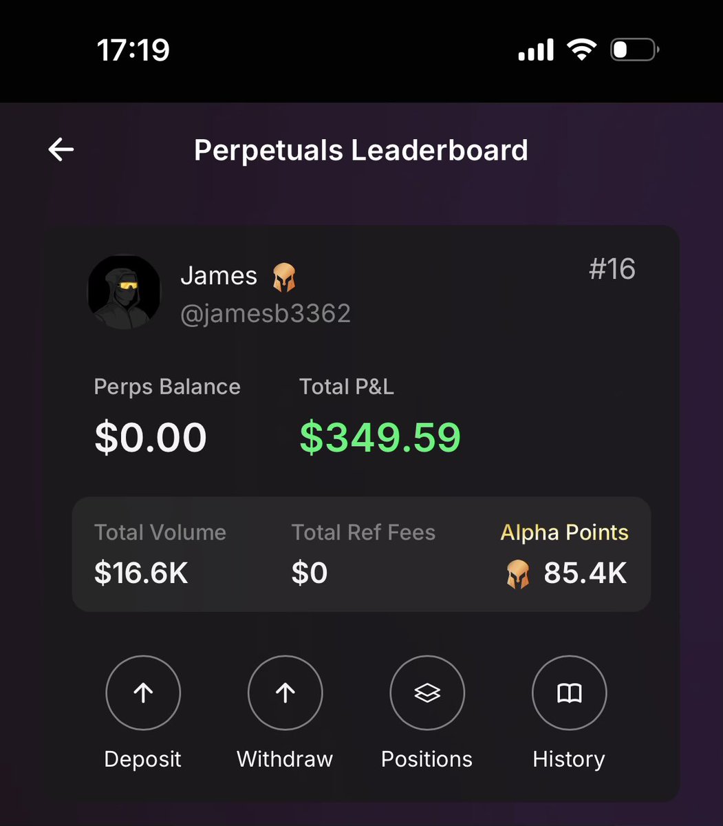 Green on <a href="/TheArena/">The Arena ⚔️</a> leaderboard, red IRL. That’s perps trading. Insanely fun though🥃