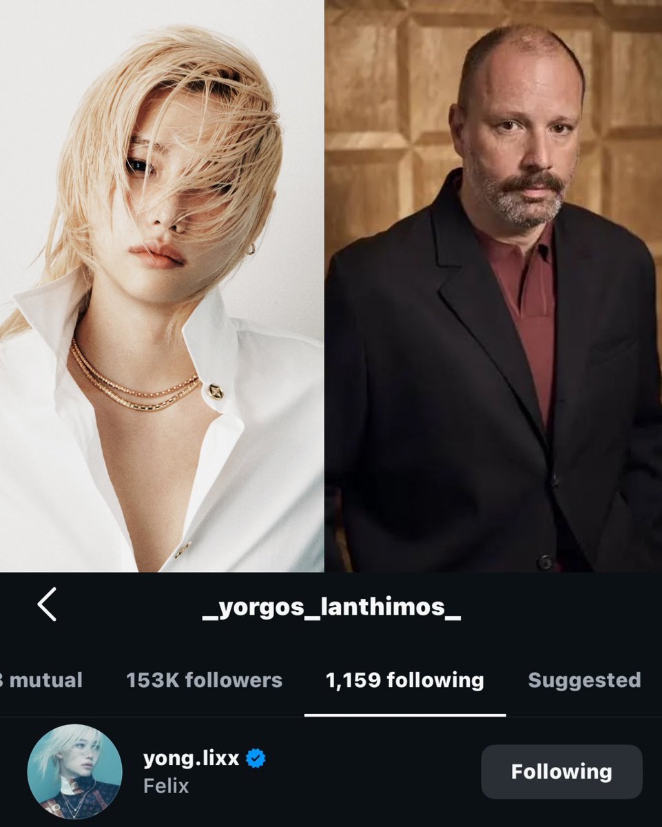 BbokRisma's tweet image. Famous Greek filmmaker Yorgos Lanthimos, known for directing popular movies like ‘The Favorite’ and ‘Poor Things’, is following #FELIX on Instagram 

#필릭스 #스트레이키즈 @Stray_Kids