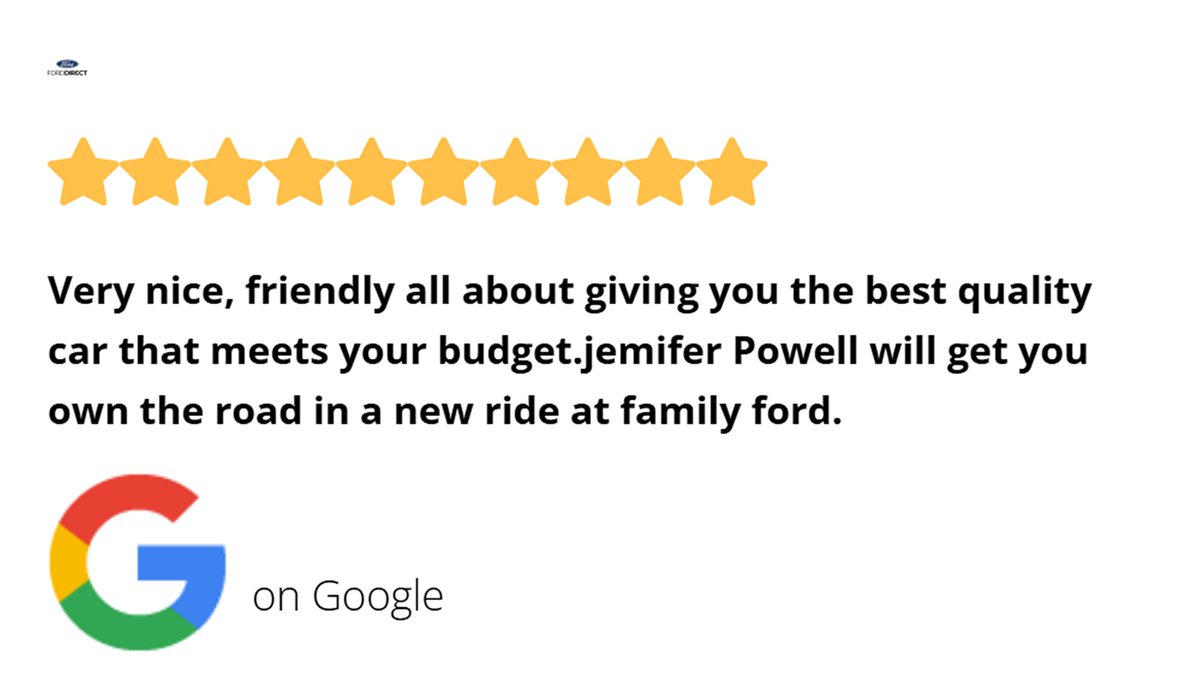 FamilyAuto2015's tweet photo. "Very nice, friendly all about giving you the best quality car that meets your budget.jemifer Powell will get you own the road in a new ride at family ford." https://t.co/a0UDdEJu2J