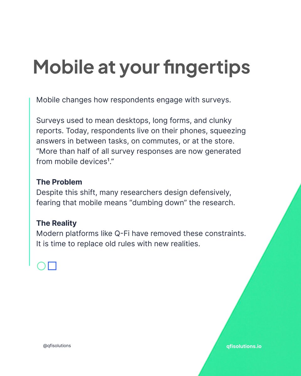 qfisolutions's tweet photo. Mobile surveys don’t weaken research.
Bad assumptions do.
Here's 5 mobile-first survey realities, backed by data:
• Grids adapt
• Visuals work
• Open-ends deliver
• Data quality holds
• Time differences are manageable

 https://t.co/AinxOIxyFb
#MarketResearch #MobileFirst https://t.co/ZBRjH77taG