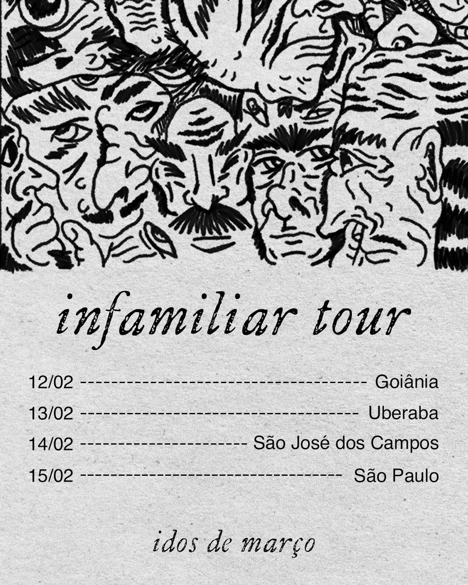 idosdemarco's tweet image. galera tamo mt feliz de anunciar as datas da nossa primeira mini tour!!!

colem nos shows, ouçam o infamiliar e comprem os merch (vai rolar estampa nova de camiseta em breve)!!
