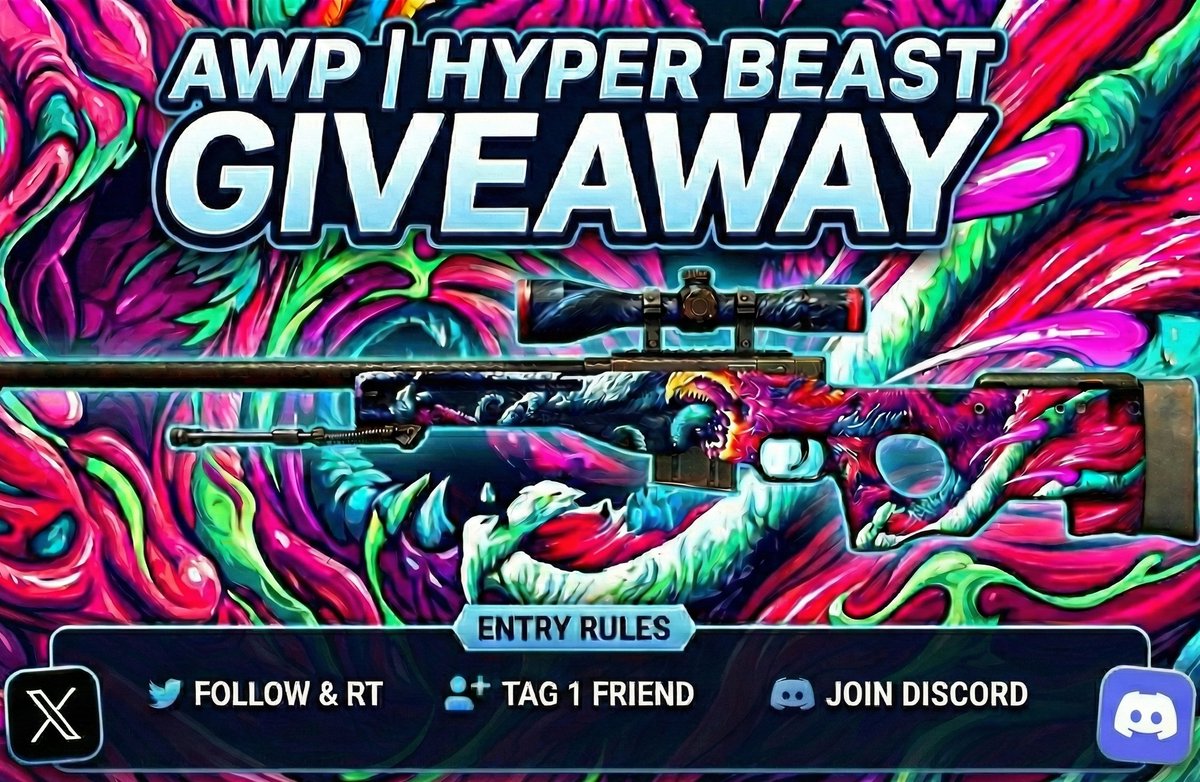 CS2 GIVEAWAY  
🎁$50 | AWP | HYPER BEAST (FT)   
🔁RT AND LİKE 
✅Follow <a href="/viperteamcs/">Viperteam</a> <a href="/Assenger_x/">Assenger</a>
✅Tag a friend
👾Join discord discord.gg/BKkV6sfs (also write your Discord username)
Ends in  15th February! Good luck! 
 #CS2Giveaway  #CSGOGiveaway #Giveaway