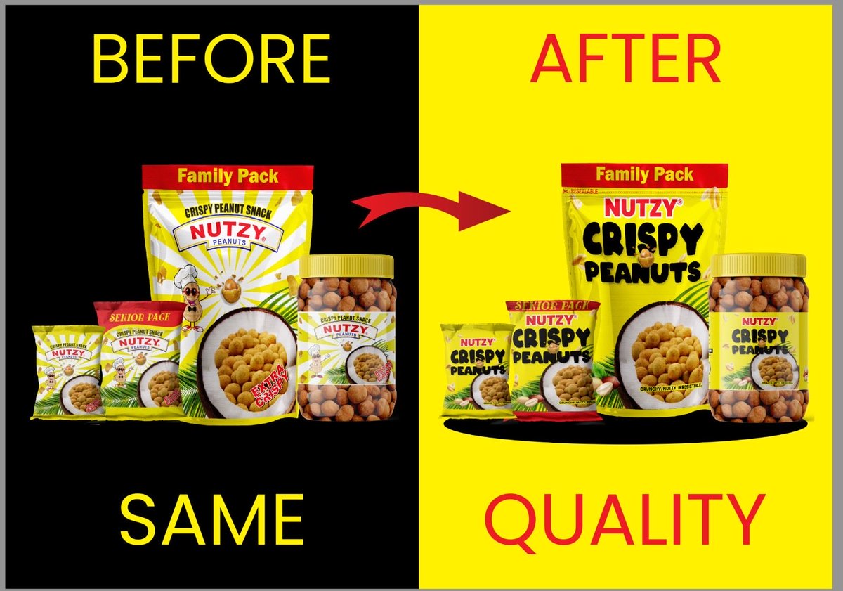 Nutzy Crispy Peanut has a fresh new look.
Don’t be confused, this is still us 😉
Grab yours today
#nutzy #peanuts #rebrand