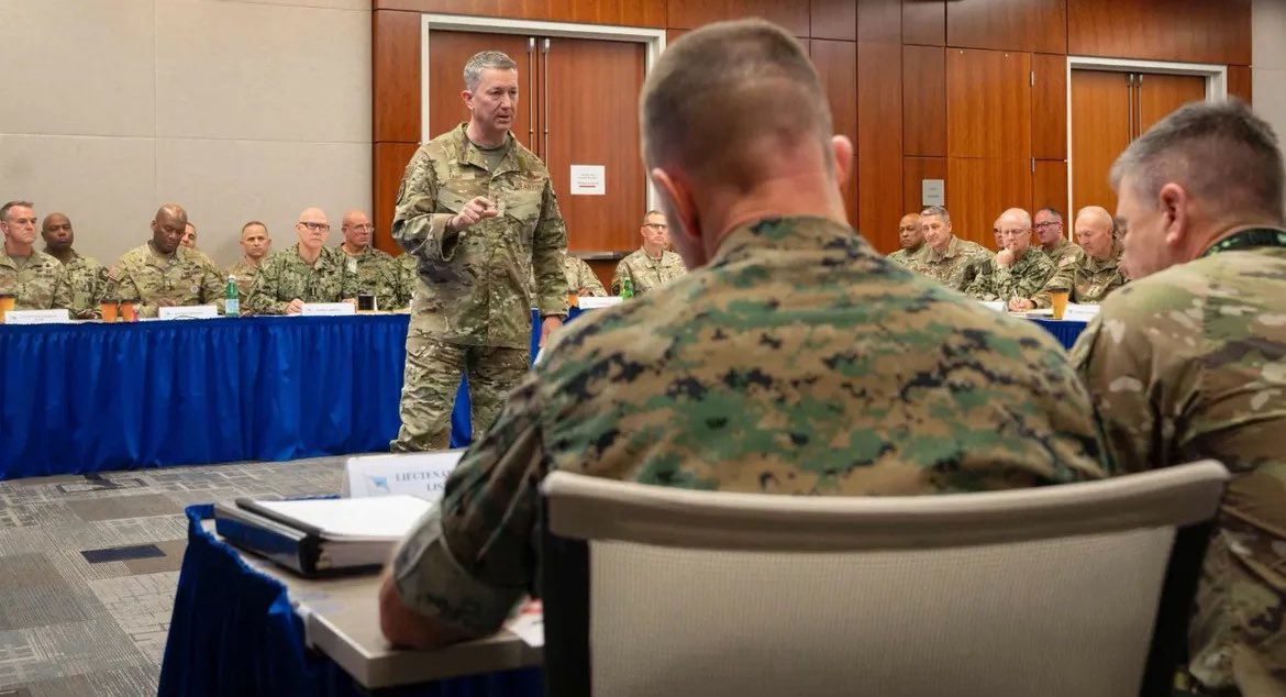 Generaldancane's tweet photo. Senior U.S. military leaders gathered in Virginia for the Joint Chiefs’ semi-annual Strategic Seminar, conducting deep planning on command and control, force readiness, and global posture to ensure decisive combat power and protect the American people. 🇺🇸 https://t.co/rZ3woyTXpO