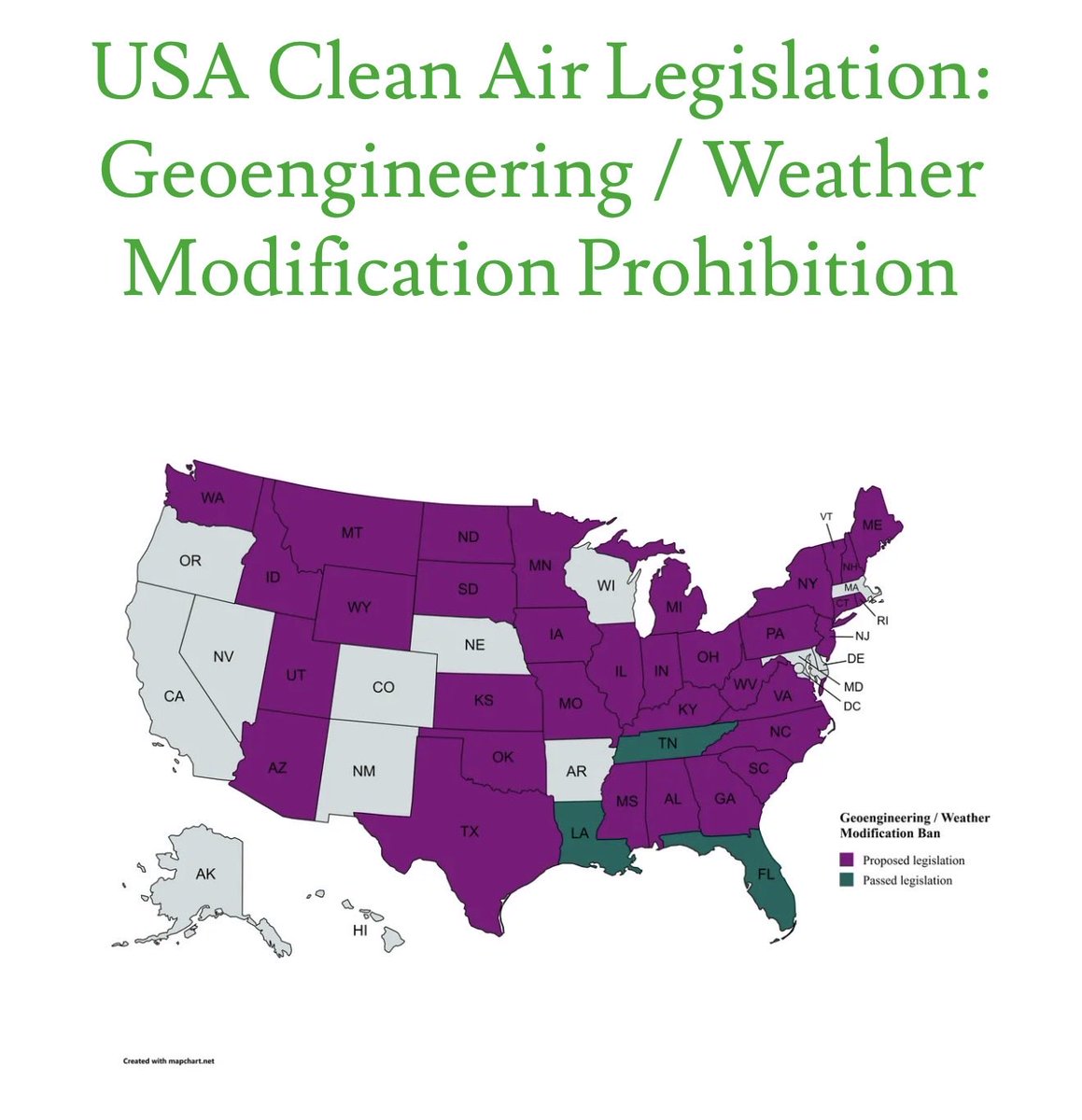 We the people have spoken.  
31 states have weather modification/geoengineering bills in the books. 3 states have passed bans. When will the federal government do their part?
americans4acleanatmosphere.com