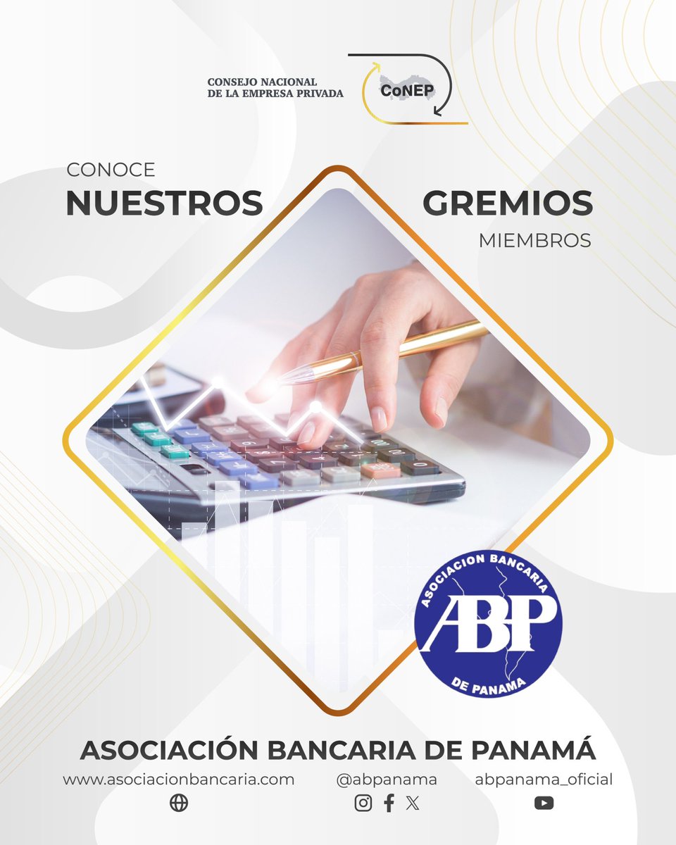 Conoce a la Asociación Bancaria de Panamá (ABP), gremio miembro del Consejo Nacional de la Empresa Privada #CoNEP. 🤝🏼

La #ABP agrupa a las principales instituciones bancarias que operan en Panamá, impulsando su fortalecimiento, estabilidad y desarrollo sostenible.