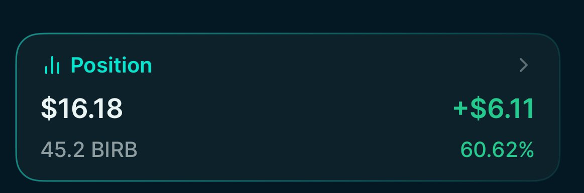 Story of my life, up 60% on $BIRB but I only put in $10