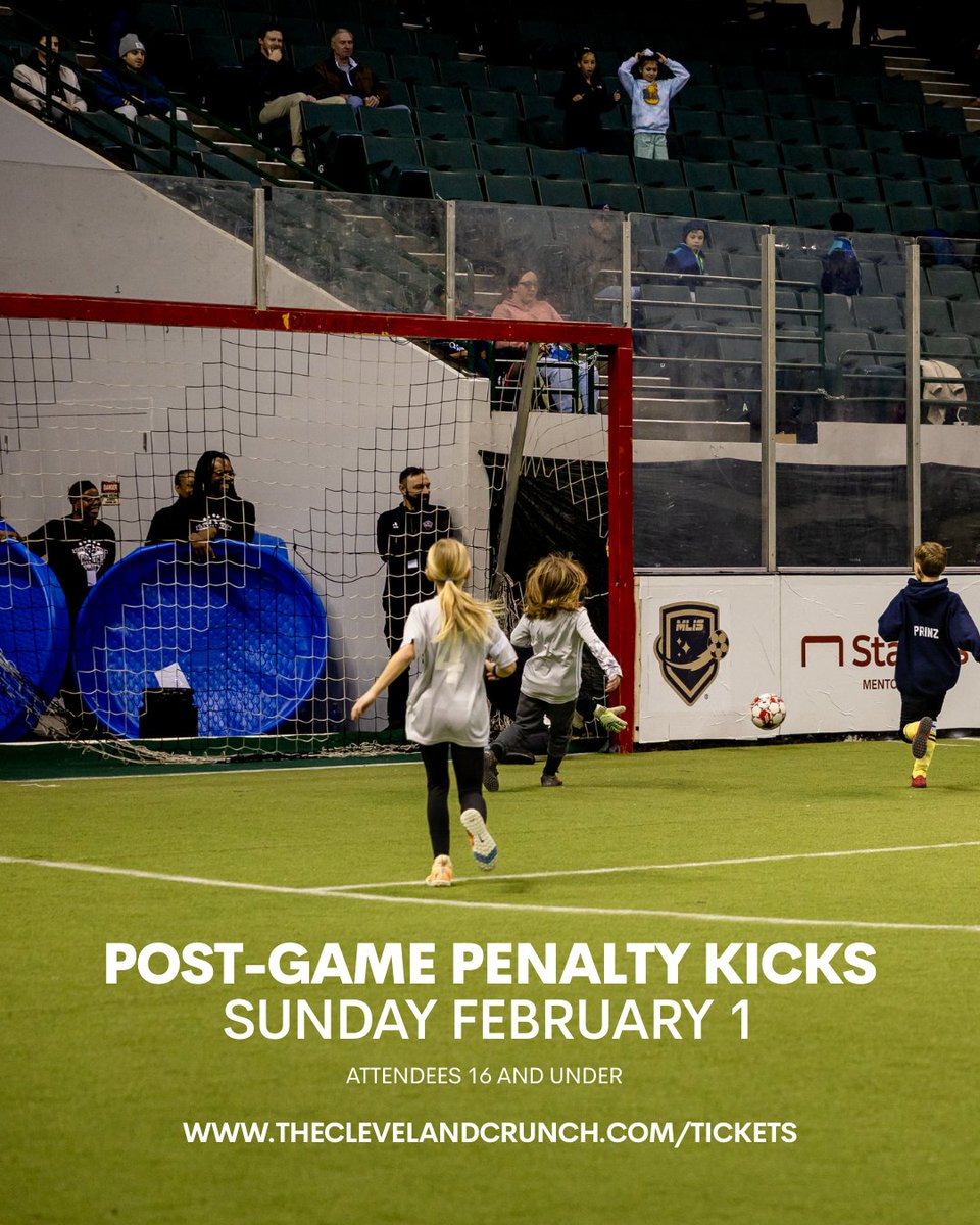 This Sunday, February 1, we’re bringing the excitement to the field! ⚽️

Stick around after Crunch home match at the <a href="/wolsteincenter/">Wolstein Center at Cleveland State University</a> for post-game penalty kicks and player autographs on the field. A true behind-the-scenes Crunch experience!

Want to get up close and be part of