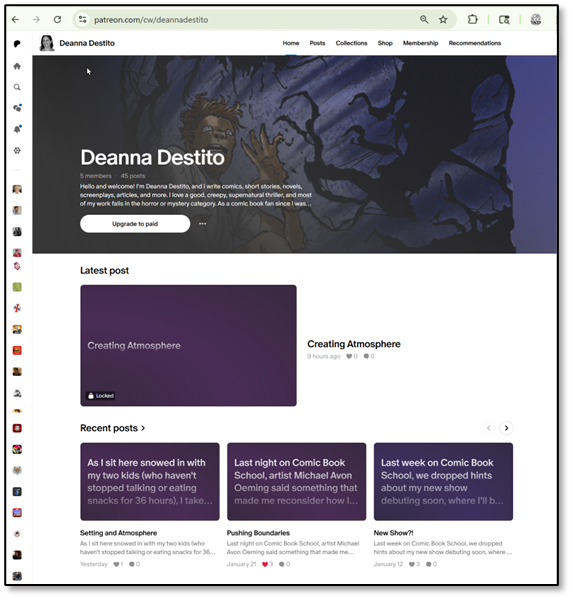 Did you know that Eisner-award winning journalist <a href="/DeannaDestito13/">Deanna Destito</a> co-hosts our #comicbookschool show? And she has a #Patreon where she blogs frequently?

Now you know. 

Please RT.

patreon.com/cw/deannadesti…