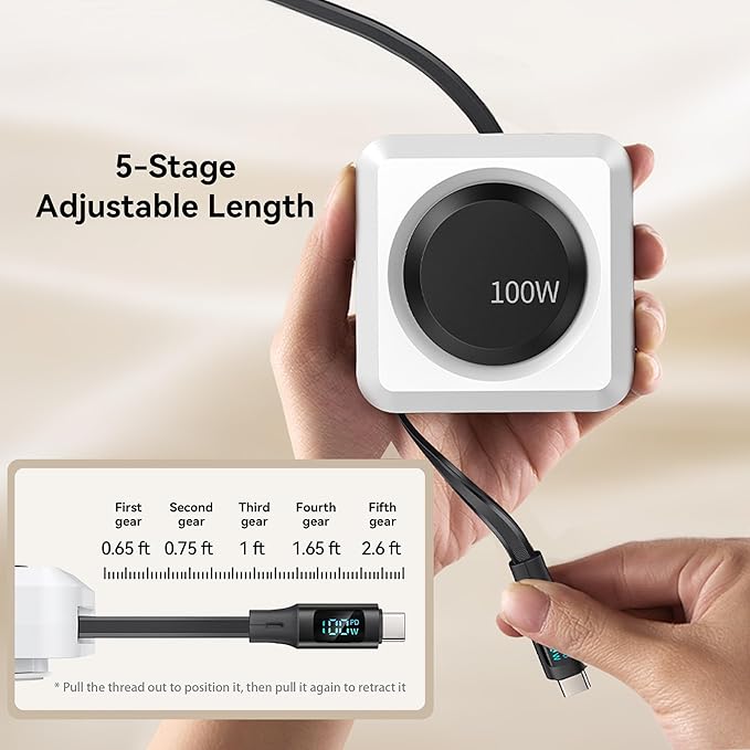 DitCompany's tweet image. PZOZ 100W Retractable Type C Cable with LED Display, USB C Multi in 1 Charging Cable with Lightning Micro Adapter Ports for iPhone 16 15 iPad Mac Samsung, Stickable Desktop Management Cord (1.5M)
#charging #cable #retractable #portable #compact #design #durable #allinone