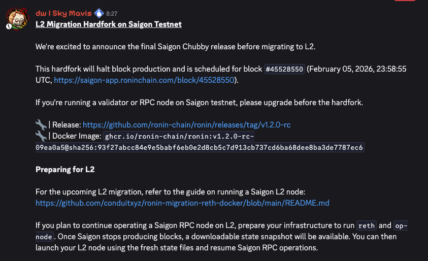 $RONIN L2 Migration on Saigon Testnet.

$RON