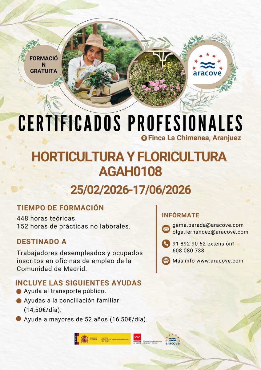 CERTIFICADOS PROFESIONALES
HORTICULTURA Y FLORICULTURA
FORMACIÓN GRATUITA - ARACOVE
¿Te gustaría formarte en un sector con futuro y muchas salidas laborales?