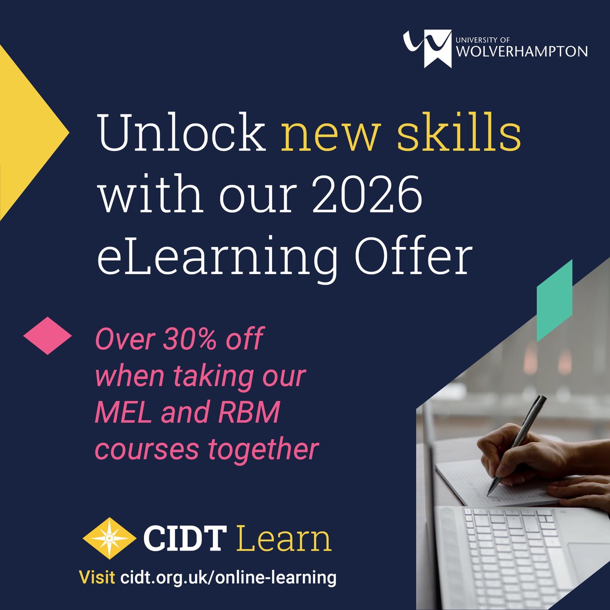 wlvcidt's tweet photo. Invest in new skills with our eLearning CPD offer:
→ Monitoring, Evaluation &amp; Learning 
→ RBM &amp; Logical Framework Approach
Over 30 hours of self-paced learning content perfect for development professionals seeking practical project cycle skills https://t.co/4xTmscbc45 https://t.co/GdBHWOLekp