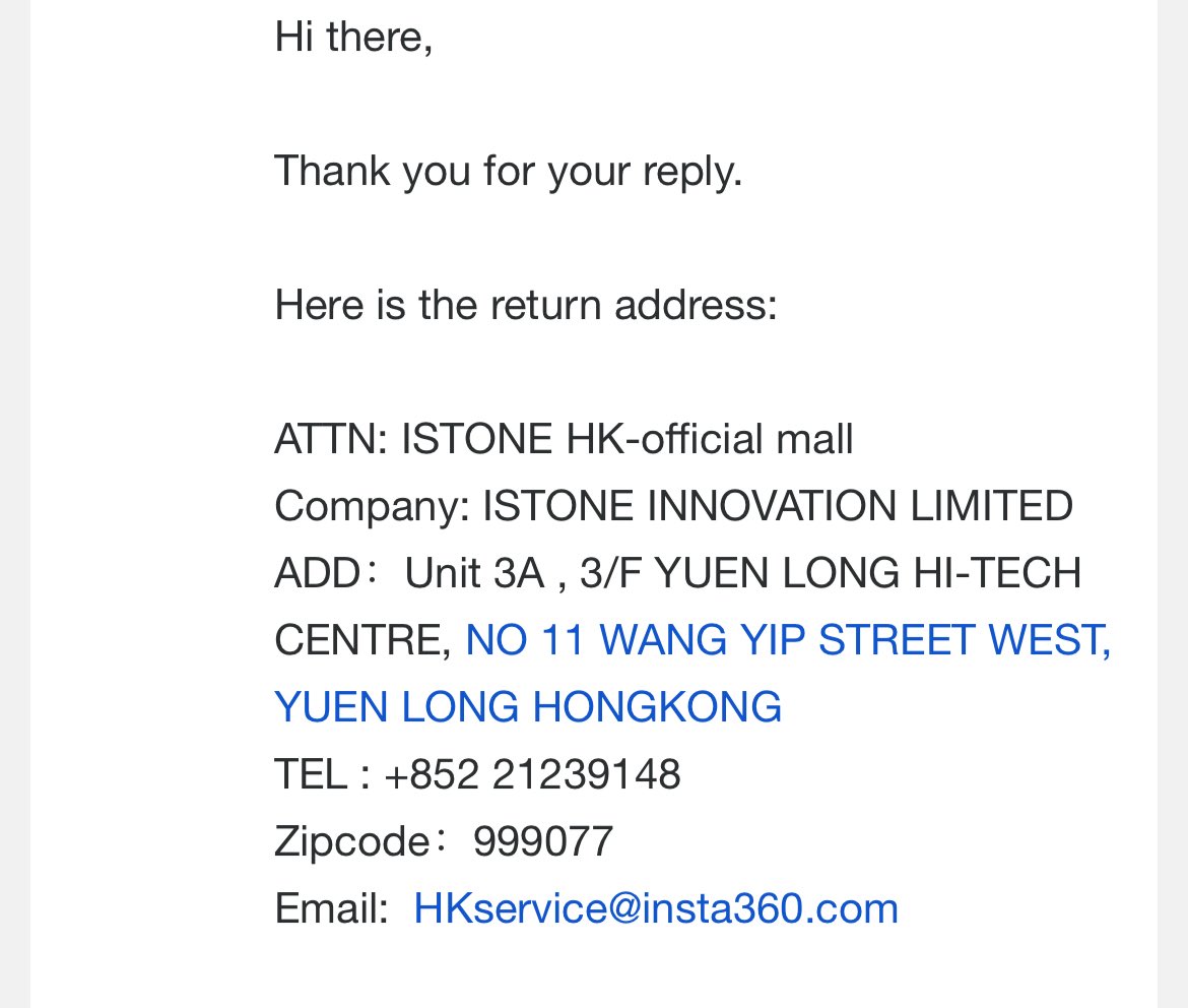 Returning an @Insta360 item from London. You’ll pay more to ship it to Hong Kong than you paid for it. Terrible customer service! #CustomerService #Eritrea