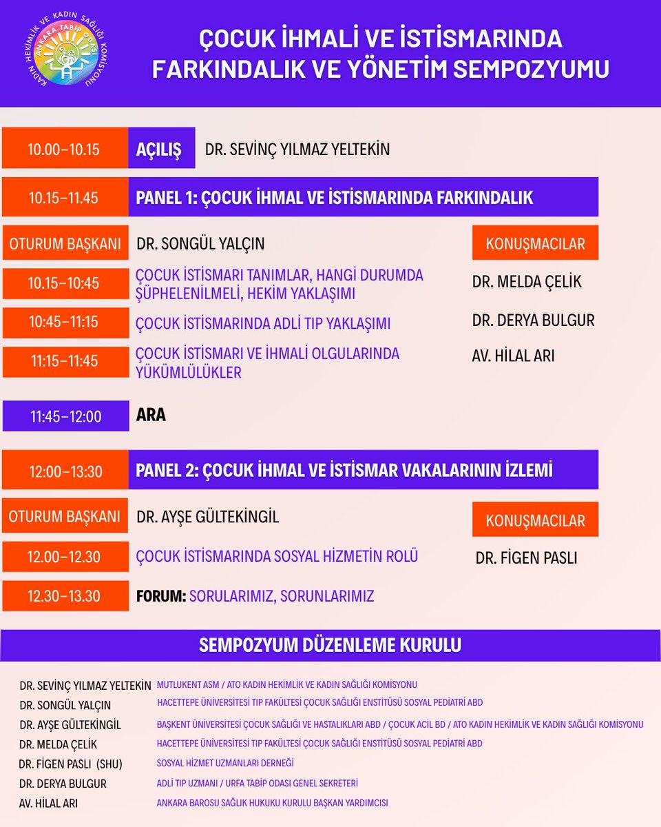 📢 Çocuk İhmali ve İstismarında Farkındalık ve Yönetim Sempozyumu

🗒️ Program: ato.org.tr/haberler/2026-…

🗓️ 7 Şubat 2025 Cumartesi
⏰ 10.00-13.30
📍 ATO Toplantı Salonu [Ziya Gökalp Cad. No. 21 Kat: 5]