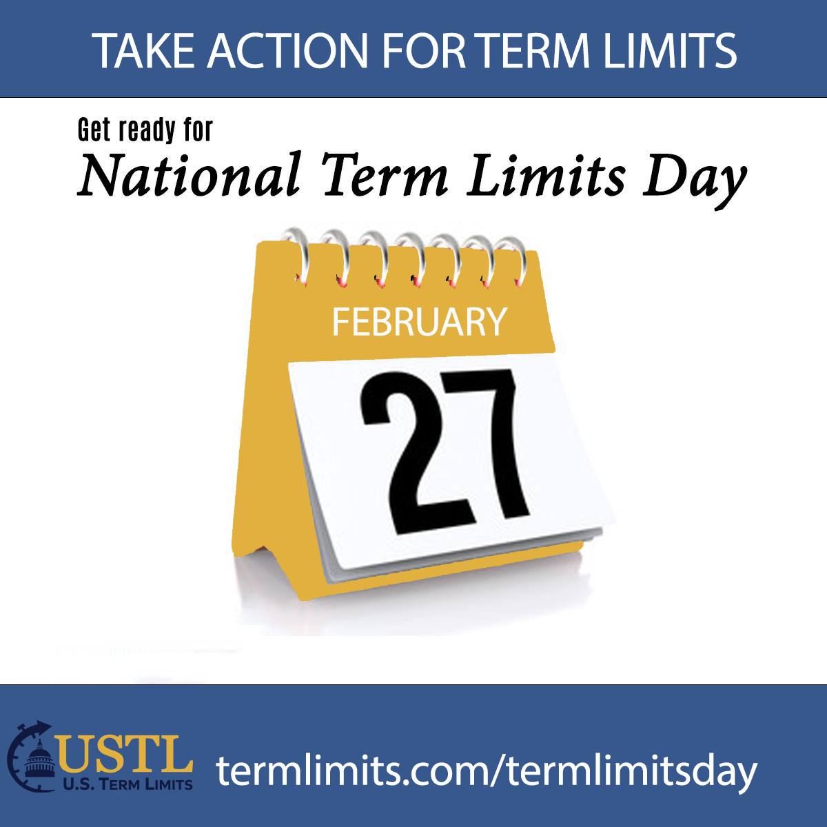 USTermLimits's tweet image. National Term Limits Day is exactly one month away from today! For ideas on how to get involved, go to termlimits.com/termlimitsday
#TermLimitsDay