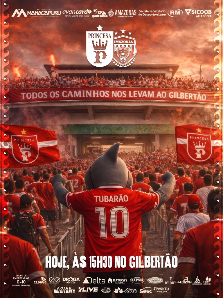 HOJE TODOS OS CAMINHOS NOS LEVAM AO GILBERTÃO!

Tem Princesa X Amazonas às 15h30 no Gilbertão, e sua torcida é essencial para o Tubarão do Norte!

Vamos todos juntos, apoiar o Princesa do Solimões!

#AvanteTubarão
