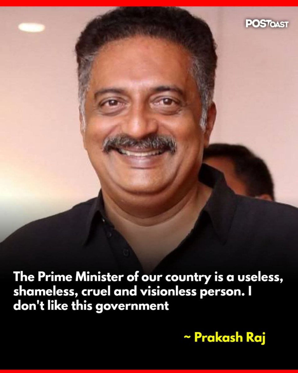 Anuradham1805's tweet image. I feel the same for LOP. 
He is useless,  shameless, cruel, and visionless, I don't like this opposition!!

@prakashraaj  the real villain of Bharat!
Aak thoo 🤮