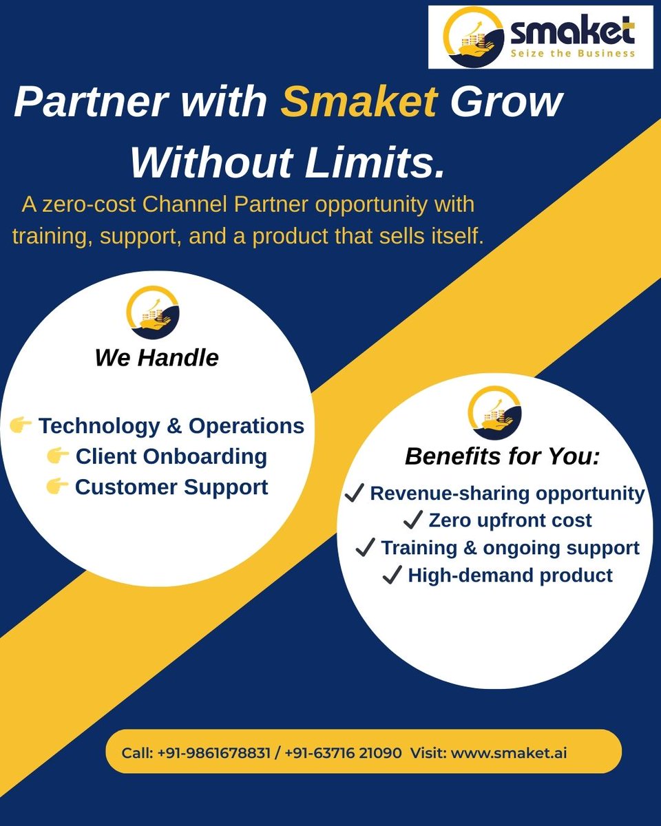 SmaketSolutions's tweet photo. π Partner with Smaket and Grow Your Business
Looking for a professional opportunity with real earning potential? πΌ
Join Smaketβs Channel Partner Program and help businesses adopt modern Accounting & GST Billing Software. π
#ChannelPartner #SmaketSolutions https://t.co/miEWGLrsoh