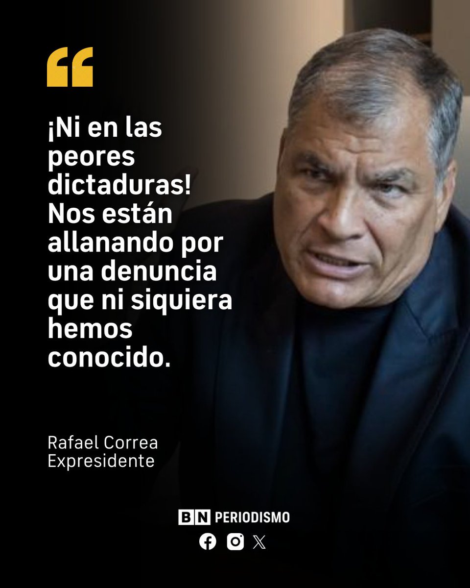 BNPeriodismo's tweet photo. El expresidente, Rafael Correa, reaccionó este 28 de enero de 2026 a los allanamientos en contra de algunas figuras de la Revolución Ciudadana, entre ellos Luisa González y Andrés Arauz, por un presunto caso de lavado de activos.

A través de su cuenta en X, el expresidente Rafael Correa señaló su rechazo y señaló que se trata de un acto que no se observa “ni en las peores dictaduras”.

Según Fiscalía, estos allanamientos se dieron en el marco de la investigación relacionada con el financiamiento de la campaña de González en el 2023.