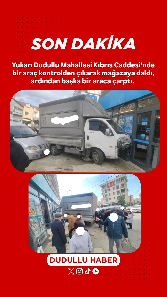 Y.Dudullu Mahallesinde
Bir Araç Magazaya Daldı

Yukarı Dudullu Mahallesi Kıbrıs Caddesi’nde bir araç kontrolden çıkarak mağazaya daldı, ardından başka bir araca çarptı. 

Olay yerine ekipler sevk edilirken, kazayla ilgili inceleme sürüyor. 🚨

#dudulluhaber 
#kaza