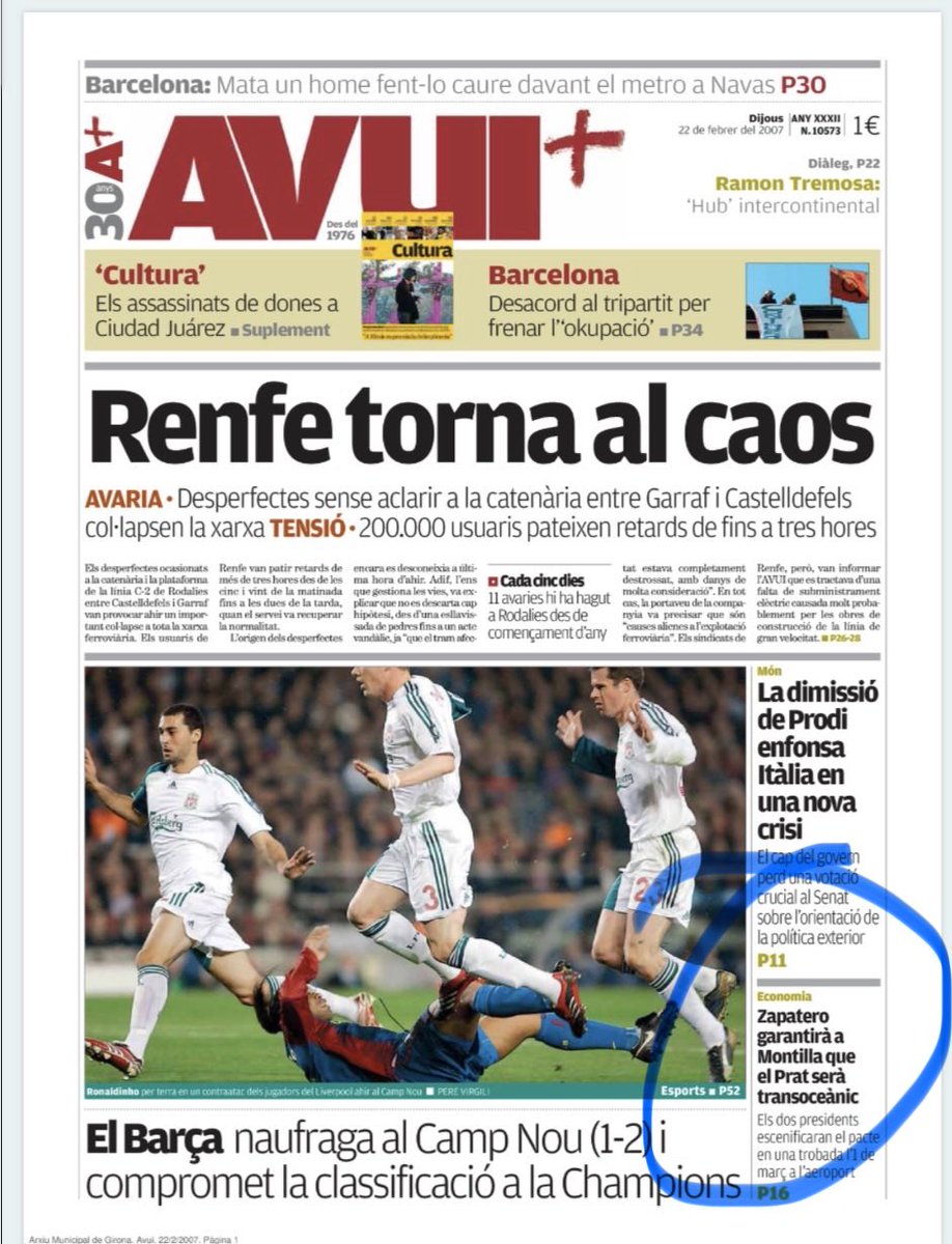 🟡 Aquesta portada de 2007 m’agrada molt perquè també hi surten promeses sobre un aeroport del Prat transoceànic