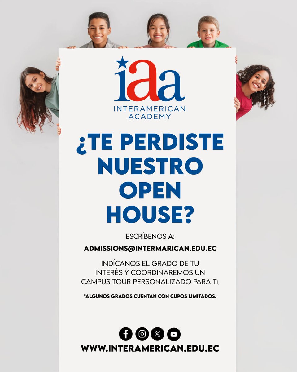 ✨ ¿Te perdiste nuestro Open House? 
¡Aún estás a tiempo de vivir la experiencia InterAmerican Academy! 
📷 Escríbenos a admissions@interamerican.edu.ec  indícanos el grado de tu interés y coordinaremos un Campus Tour personalizado para ti y tu familia📷  
#GoSharks 🦈
