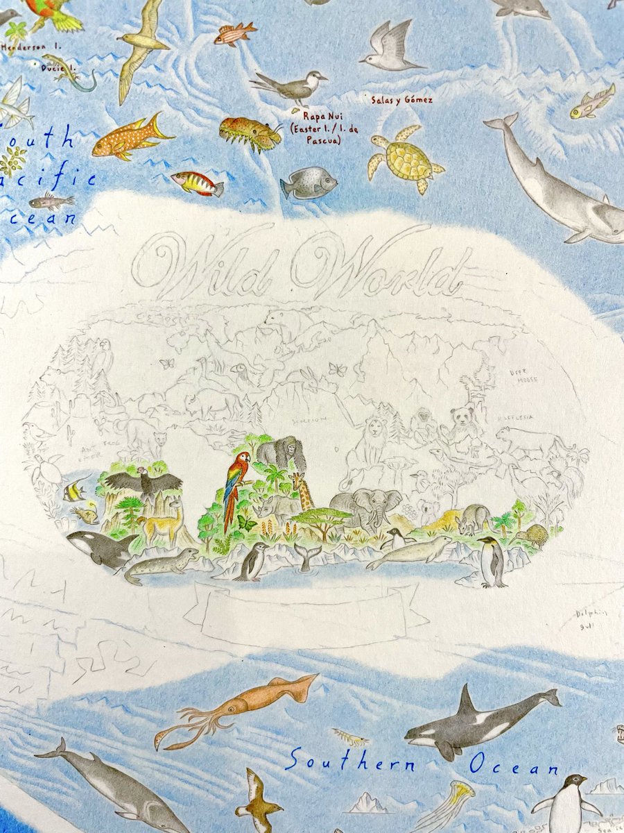 AntonThomasMaps's tweet photo. The negative space idea came from a map I drew in my teens. I liked the idea of the world revealed through its animals, a nice fit for the Wild World cartouche. https://t.co/pZQn0rCzNy