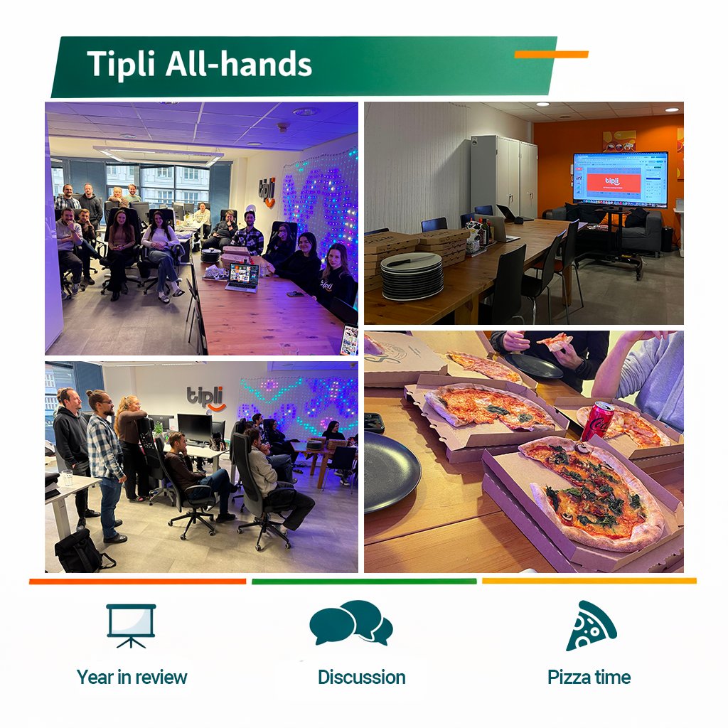 tiplicz's tweet photo. Minulý týden jsme se sešli na dalším Tipli All-hands.
Ohlédnutí za uplynulým rokem, diskuze o tom, kam míříme dál – a zasloužený pizza time 🍕🙌 https://t.co/bLuNxBGYiB