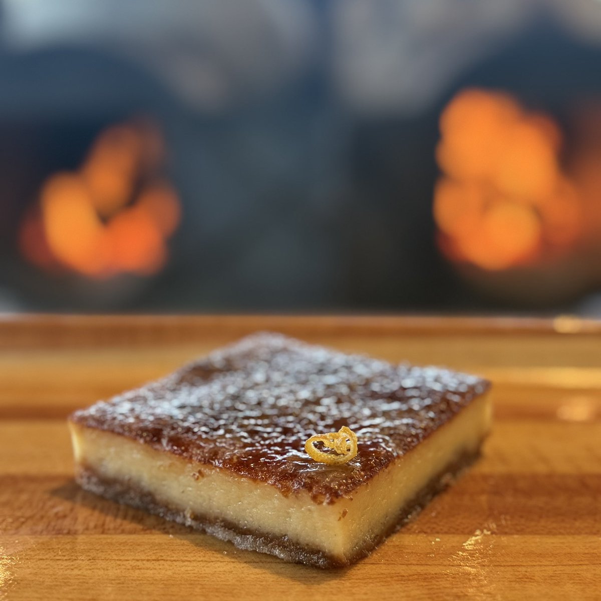 Crème Brûlée Buttermilk Squares.  Buttermilk pie has always been one of my favorite and I love a good lemon square… Several months ago I thought, why not make a Buttermilk Square for the new store?!