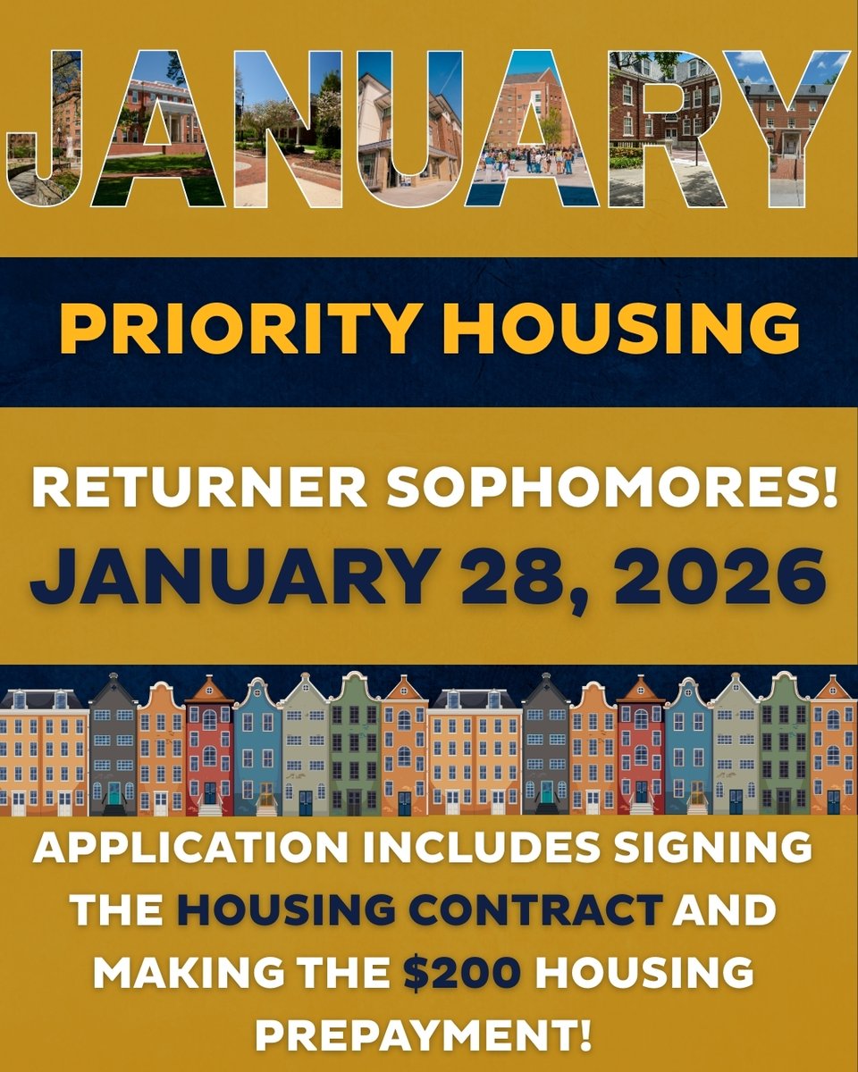 Sophomores, it’s your turn! 🗓️
Priority Housing Day is January 28, 2026. Complete your application by signing your housing contract and making the $200 prepayment.