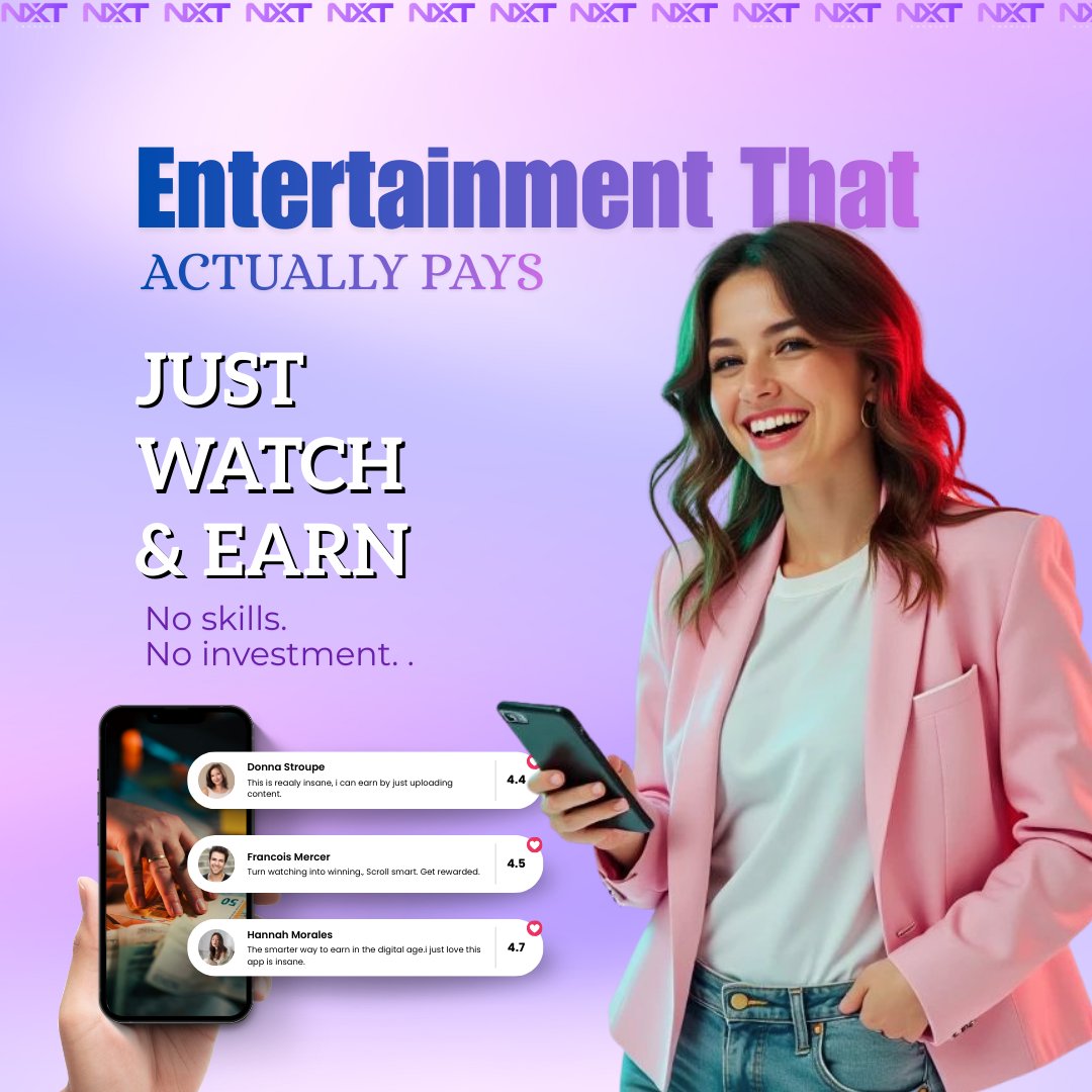 nxt_connect's tweet photo. Your screen time just got upgraded. 📱✨
Now you can earn exciting rewards just by watching.
No skills. No investment. Just scroll, watch &amp; get rewarded.
#nxtconnect #watchandearn #scrollandearn #earnonline #digitalrewards #web3india #cryptocommunity #futureofearning #grow https://t.co/Aqpua4cxKE
