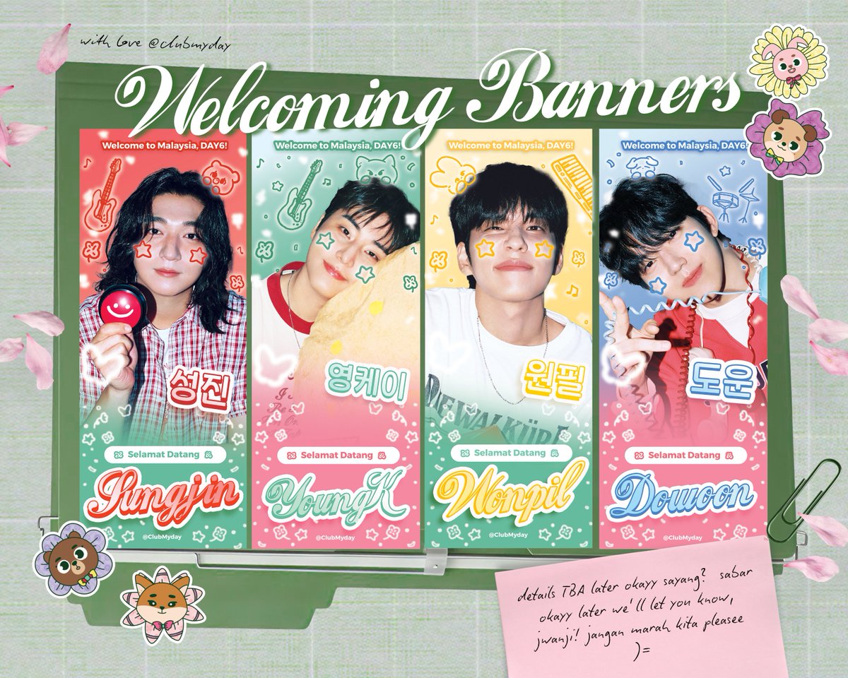 ClubMyday's tweet photo. We’re so excited to present our welcoming banners, lovingly designed by our team 💛

Everyone is welcome to join us in giving the warmest welcome to our boys, DAY6 🥰🎉

✈️ Details of welcoming DAY6 at KLIA Terminal 1: TBA

#DAY6inKL #TheDECADEinKL https://t.co/Nga3vcheKY